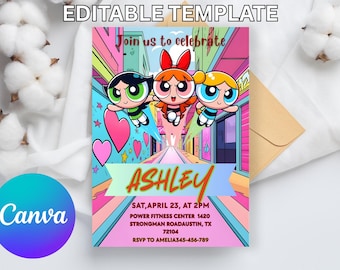 Powerpuff Girls Birthday Invitation | Editable Canva Template | Girl Birthday Invite | Princess Party Printable | Instant Edit & Download