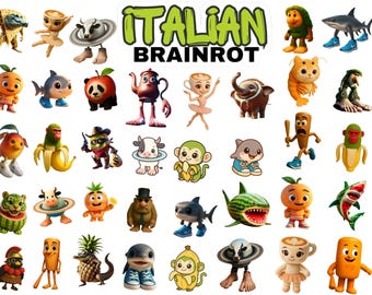 Pacchetto PNG di Brainrot italiano / Personaggi meme divertenti / Tralalero Tralala, Bombardino Cocodrilo, Rhino Toasterino / Download digitale