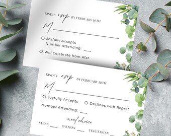 Eucalyptus Wedding RSVP Card Template with Meal Choice (Digital Download), PV001
