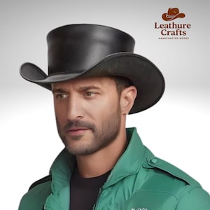 Handmade Black Leather Top Hat: Steampunk Cowboy Gothic Accessory