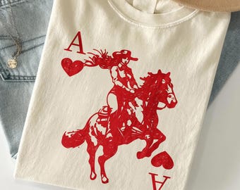 Cowgirl Sweatshirt, Heart Crewneck, Playing Card, Ace Shirt, Retro Western Tops, Hearts Tee,Valentines Day,Country Western, Vintage Inspired