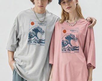 Hokkaido Wave Shirt, Retro Japanese Surf Shirt, Ukiyo-e Great Wave Graphic Tee, Vintage Japan Beach Style Cotton Top,Japanese Art Unisex Tee