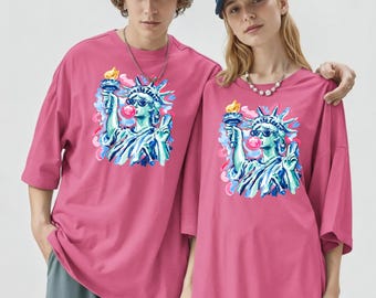 Preppy Statue of Liberty Blowing Bubble Gum Shirt, 4th of July Shirts, USA Flag, American Girl Shirt, America Flag Flower, Independence Day
