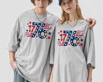 1776 Patriotic Shirt, 4th of July Comfort Tee, Vintage America Shirt, Floral USA Graphic Tee, Independence Day , Trendy Red White Blue Shirt