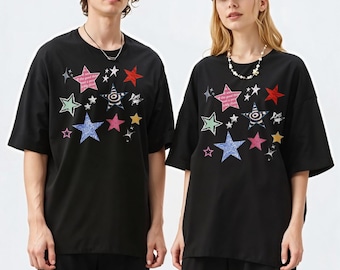 Stars Statement Tee, Oversized Y2K Streetwear, 90s Celestial, Boho Whimsigoth, Alt Clothing, Comfy Festival Tee, Unisex Tee, Retro Style Tee