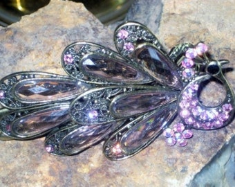 TREASURY item, Beautiful Vintage, Purple Pink Hair Clip, Bling, Swarovski Crystals, Rhinestones XX Large  Wedding Party Art Deco