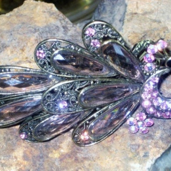 TREASURY item, Beautiful Vintage, Purple Pink Hair Clip, Bling, Swarovski Crystals, Rhinestones XX Large  Wedding Party Art Deco