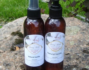 Natural Vanilla, All Natural Vanilla Body Cream, Lotion, Paraben Free ,Aromatherapy, Man Cream Body Spray 2 PC Set