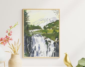 Pacific Northwest Print | Washington State Watercolor Wall Art | Mt Rainier Gift