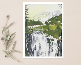 Mt Rainier Wildflower Meadow Print | Pacific Northwest Watercolor Art | Washington State Wall Decor 5x7”