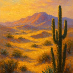 Desert Sunset Cactus Landscape Poster Print Golden Hour Saguaro Desert Scene Wall Art for Southwestern Home Decor