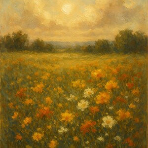 Wildflower Meadow Art Print Golden Field Landscape, Floral Wall Decor, Boho Nature Print, Cottagecore Home Decor
