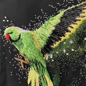 Parrot Embroidery Design Wall Art: Colorful 3D Beaded Bird Textile Art With or Without Frame