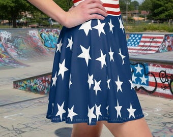 Patriotic Stars Skater Skirt, USA Flag Print, 4th of July Mini Skirt