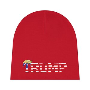 Gorro de bebé bordado con la bandera de Trump, regalo republicano para bebé, gorro de punto con la bandera estadounidense patriótica, gorro conservador para bebé, gorro de invierno para bebé de EE. UU. imagen 2