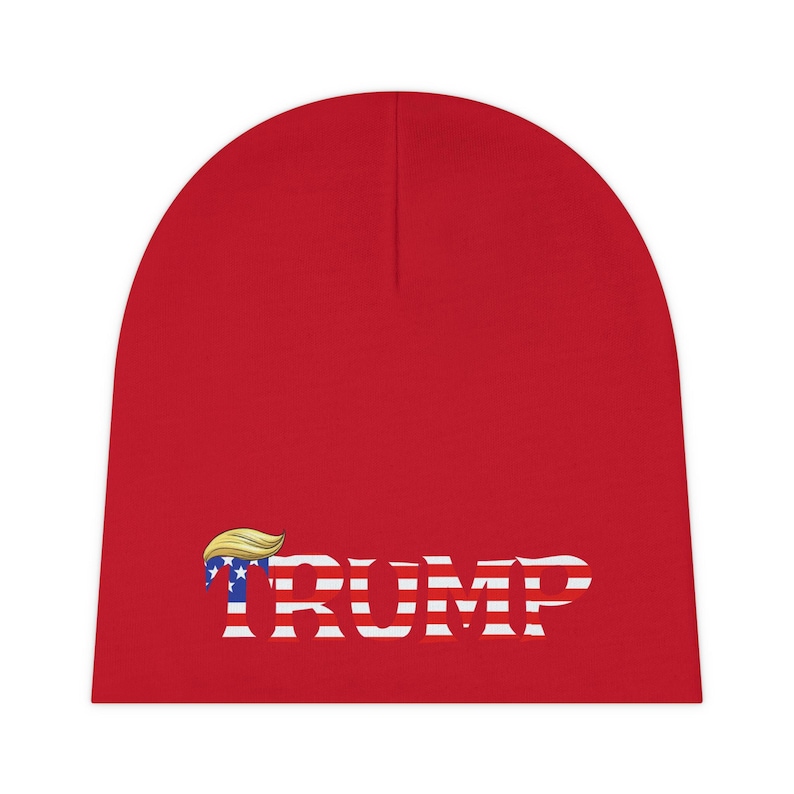 Gorro de bebé bordado con la bandera de Trump, regalo republicano para bebé, gorro de punto con la bandera estadounidense patriótica, gorro conservador para bebé, gorro de invierno para bebé de EE. UU. imagen 2
