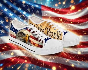 USA 250th Anniversary Patriotic Sneakers Women | American Flag Bald Eagle Shoes | We The People Sneakers 1776-2026