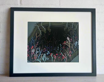 Surreal Mystical Garden Art Print: Papercut Effect Digital Art