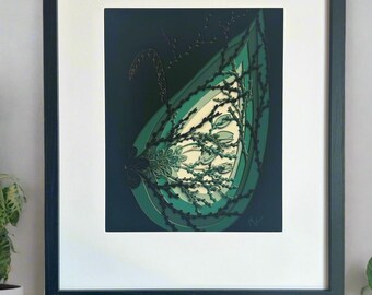 Surreal Breast Anatomy Art Print | Green Papercut Effect (8x10)
