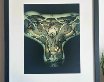 Surreal Uterus Floral Print | Papercut Style Anatomy Art