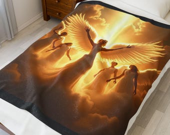 Heavenly Angels Velveteen Plush Blanket: Spiritual Cozy Throw