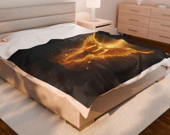 Golden Angel Velveteen Plush Blanket: Cozy Home Decor