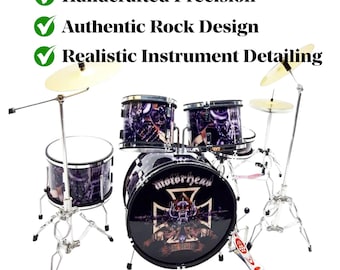 Ensemble de batterie miniature Rock Band Présentoir exclusif pour instruments de musique fait main | Cadeau à collectionner pour les mélomanes