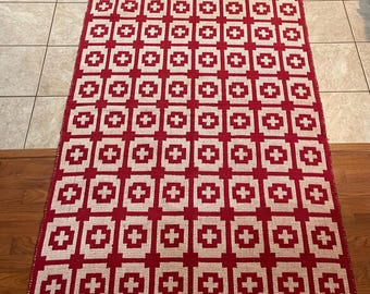 Vintage Swedish Flat-Woven Rug – Reversible Swiss Cross-Inspired Design