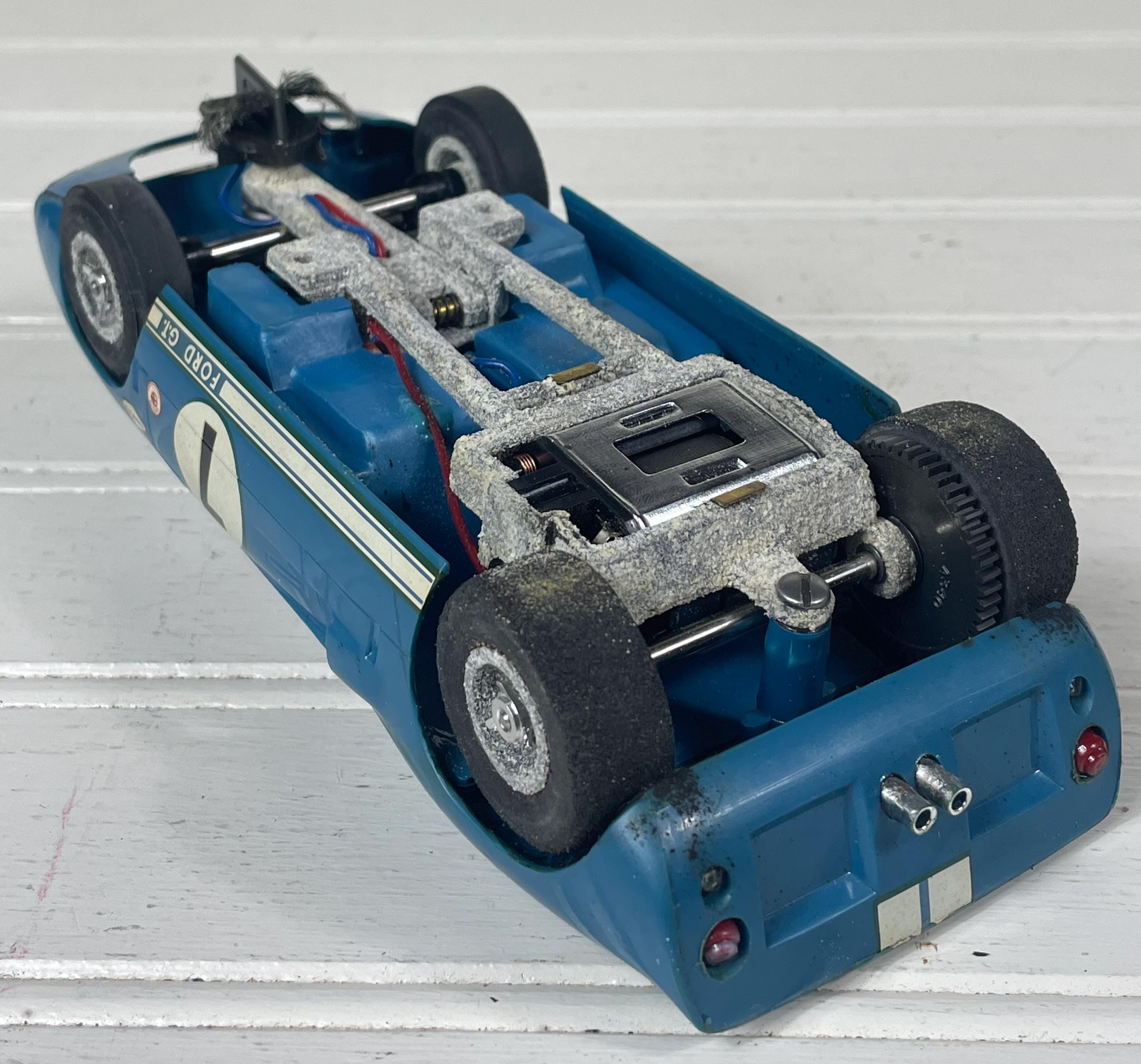 Vintage 1960s COX Ford GT40 Slot Car #7 Blue & White Racing Livery
