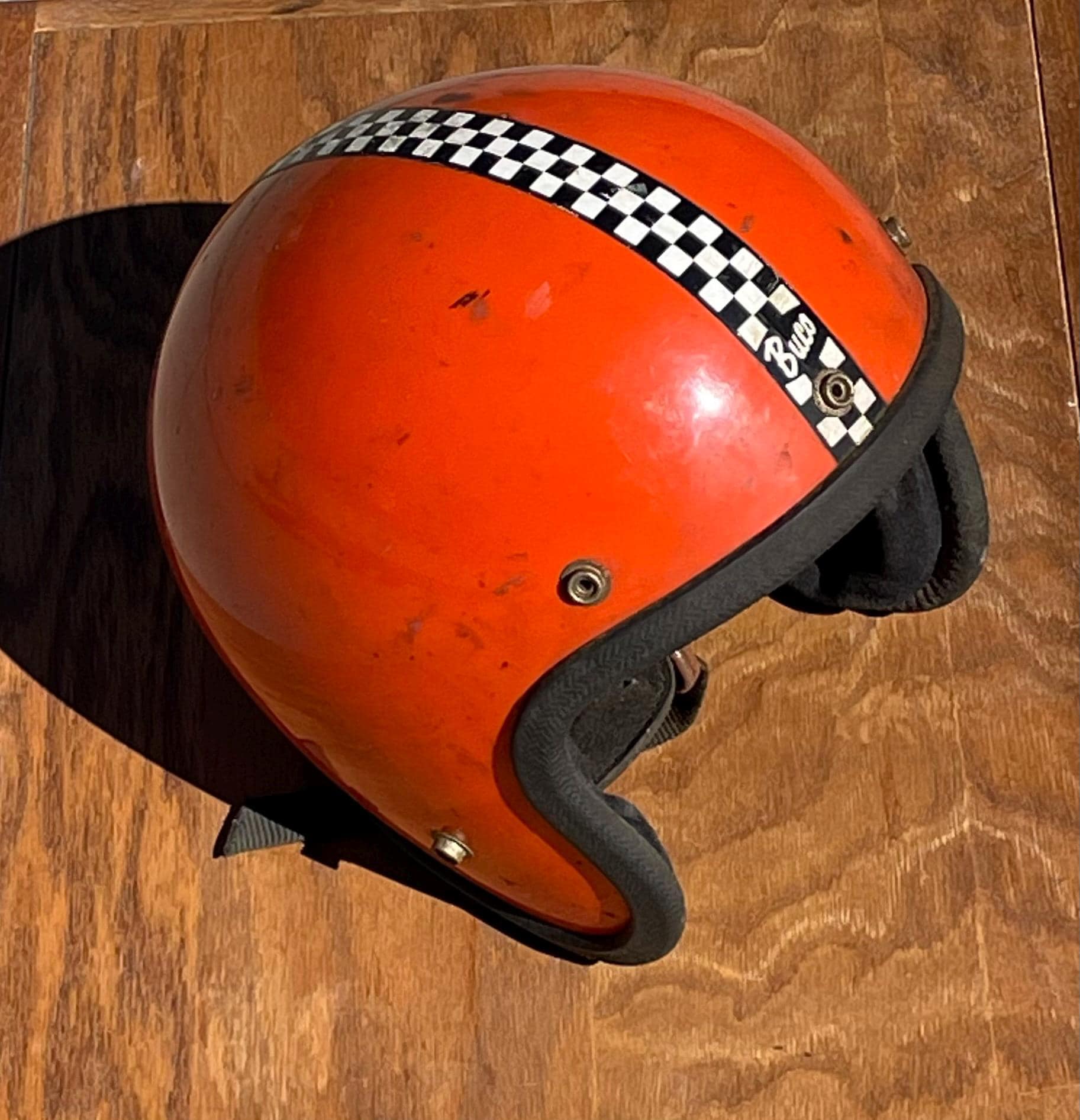 Vintage Buco Enduro Motorcycle Helmet - Open Face - 1970s Checker