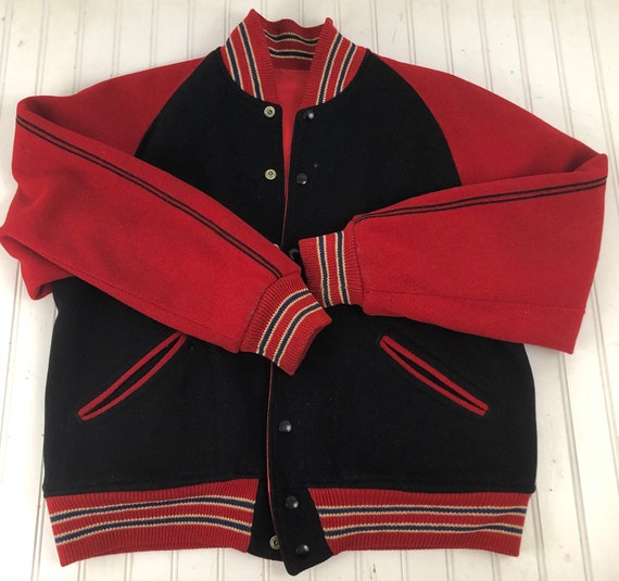 White and Red Varsity Letterman Jacket-Style Sweatshirt — BORIZ