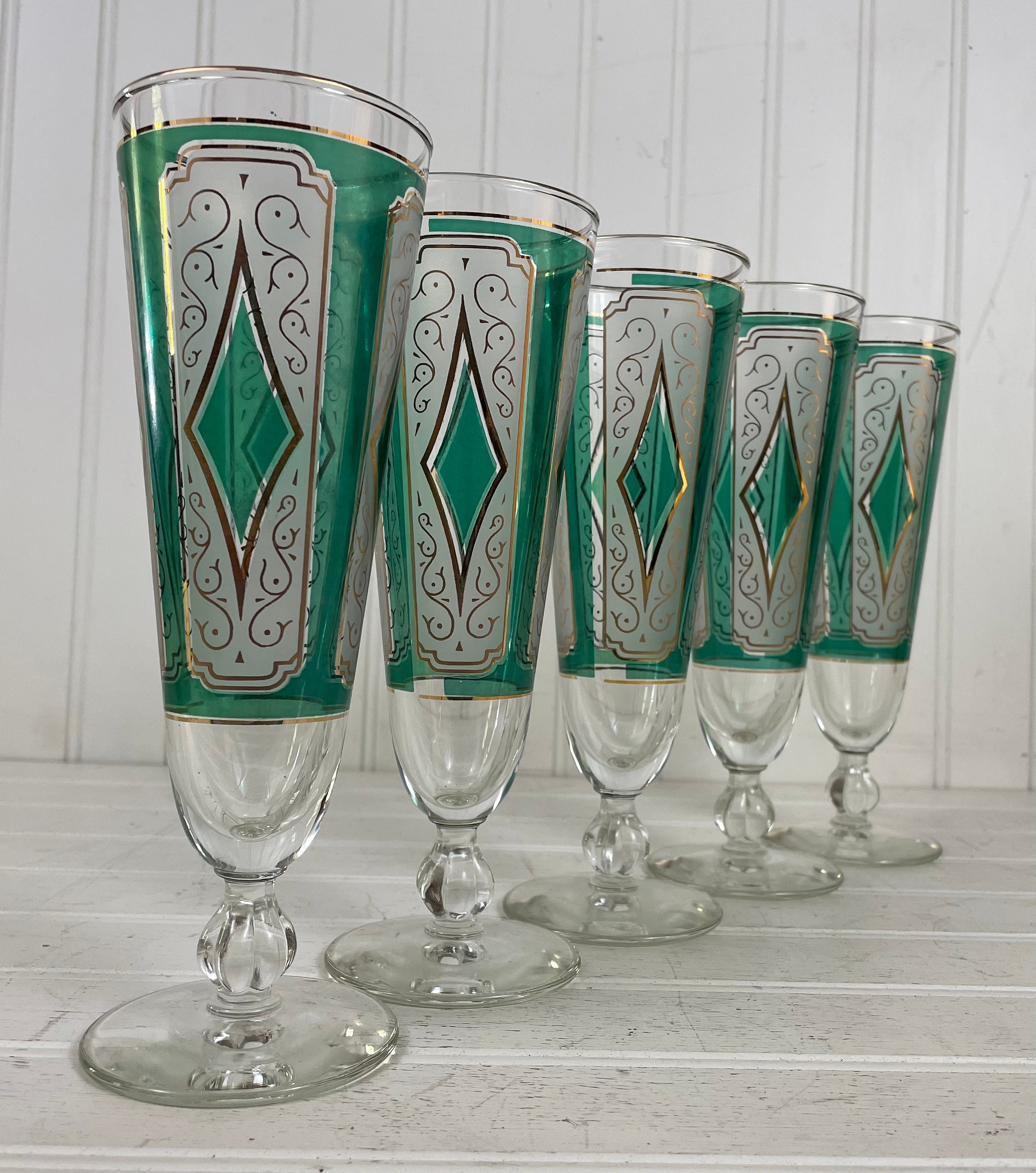 Libbey Mid-Century Emerald Champagne/ Pilsner Glasses (Set of 6
