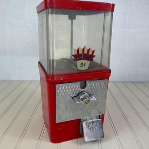 Vintage Komet 5 Cent Gumball Machine - Red Metal & Chrome Display Piece