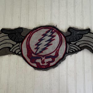 HUGE Vintage Grateful Dead Steal Your Face Patch with Rock Wings - Rare 36&quot; Wide Back Patch
