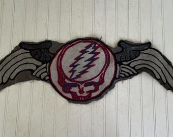 HUGE Vintage Grateful Dead Steal Your Face Patch with Rock Wings - Rare 36" Wide Back Patch