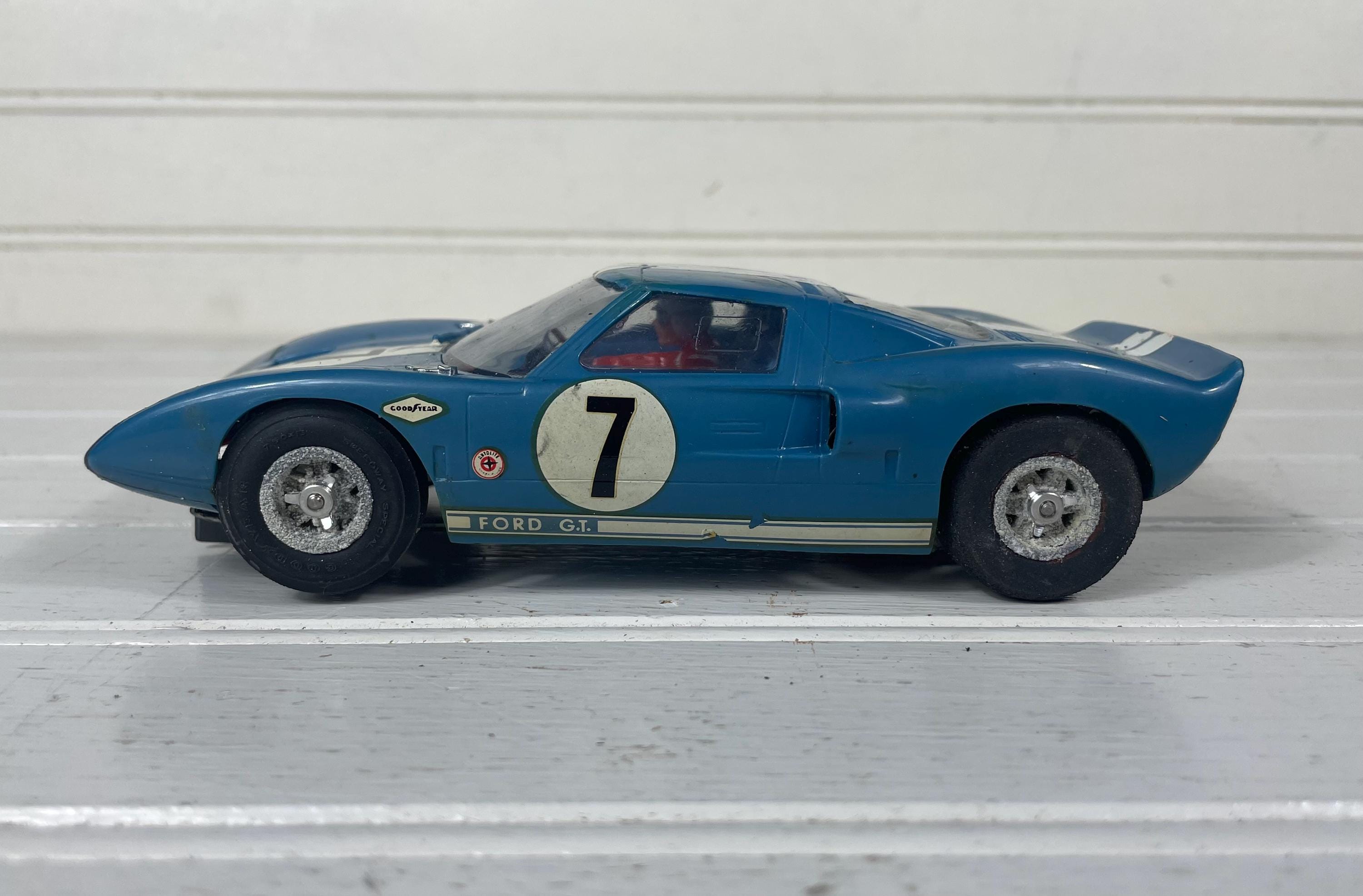 Vintage 1960s COX Ford GT40 Slot Car #7 Blue & White Racing Livery