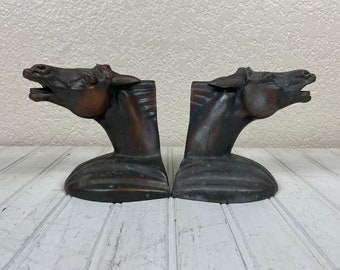 Vintage Horse Head Book Ends - Neighing Horse Head Bookends - Art Deco Book Ends