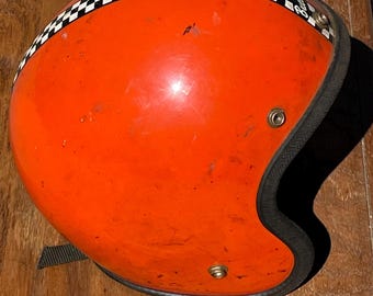 Vintage Buco Enduro Motorcycle Helmet - Open Face - 1970s Checker