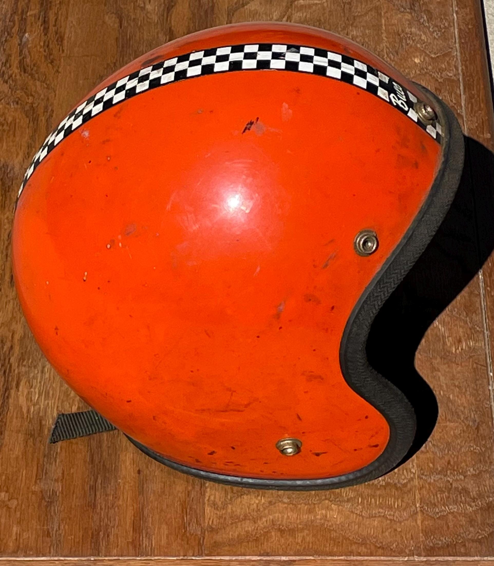 Vintage Buco Enduro Motorcycle Helmet - Open Face - 1970s Checker