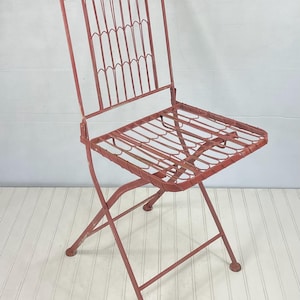 Vintage Folding Metal Bistro Chair - Rustic Faded Pink