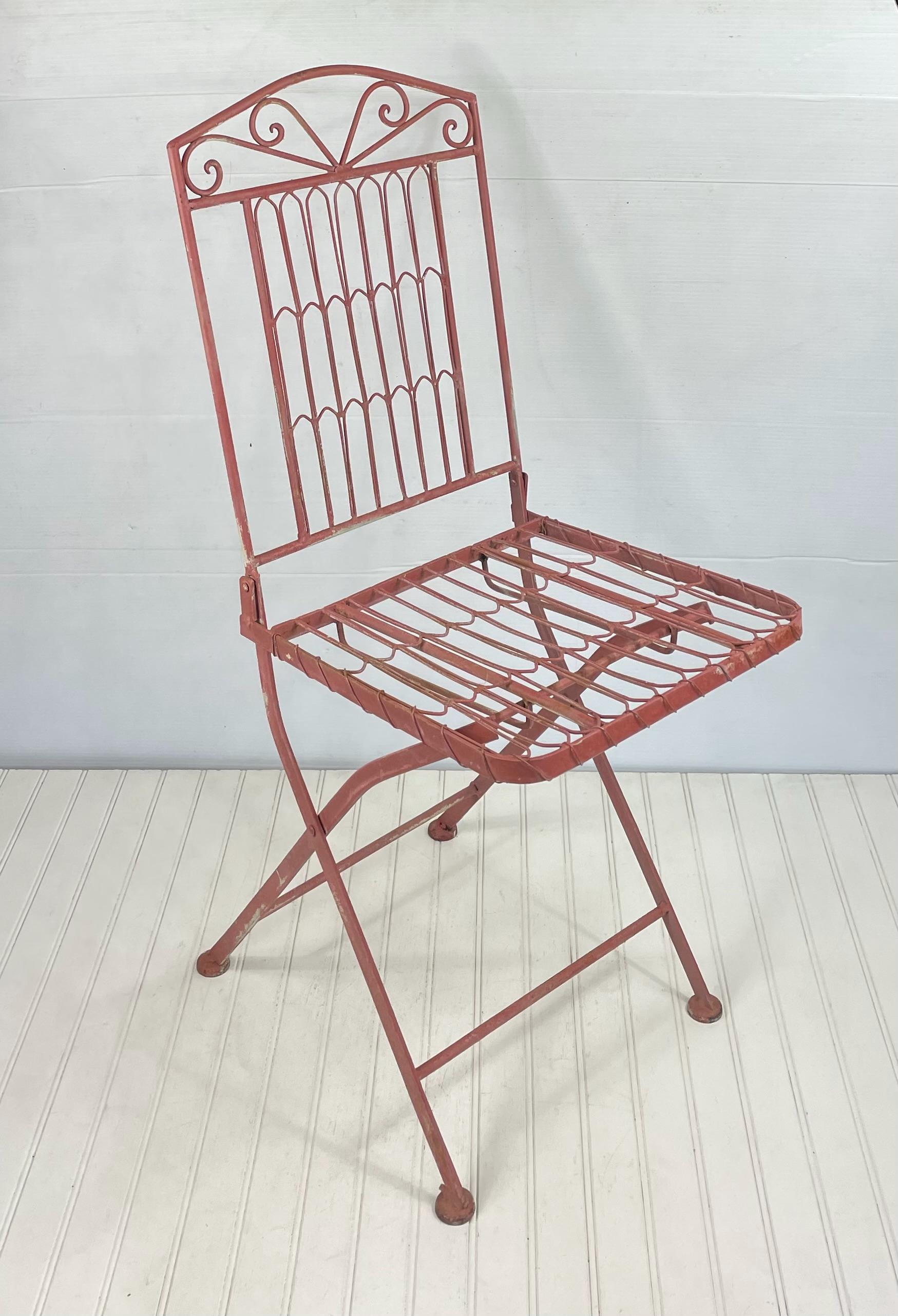 Vintage Folding Metal Bistro Chair - Rustic Faded Pink - Etsy