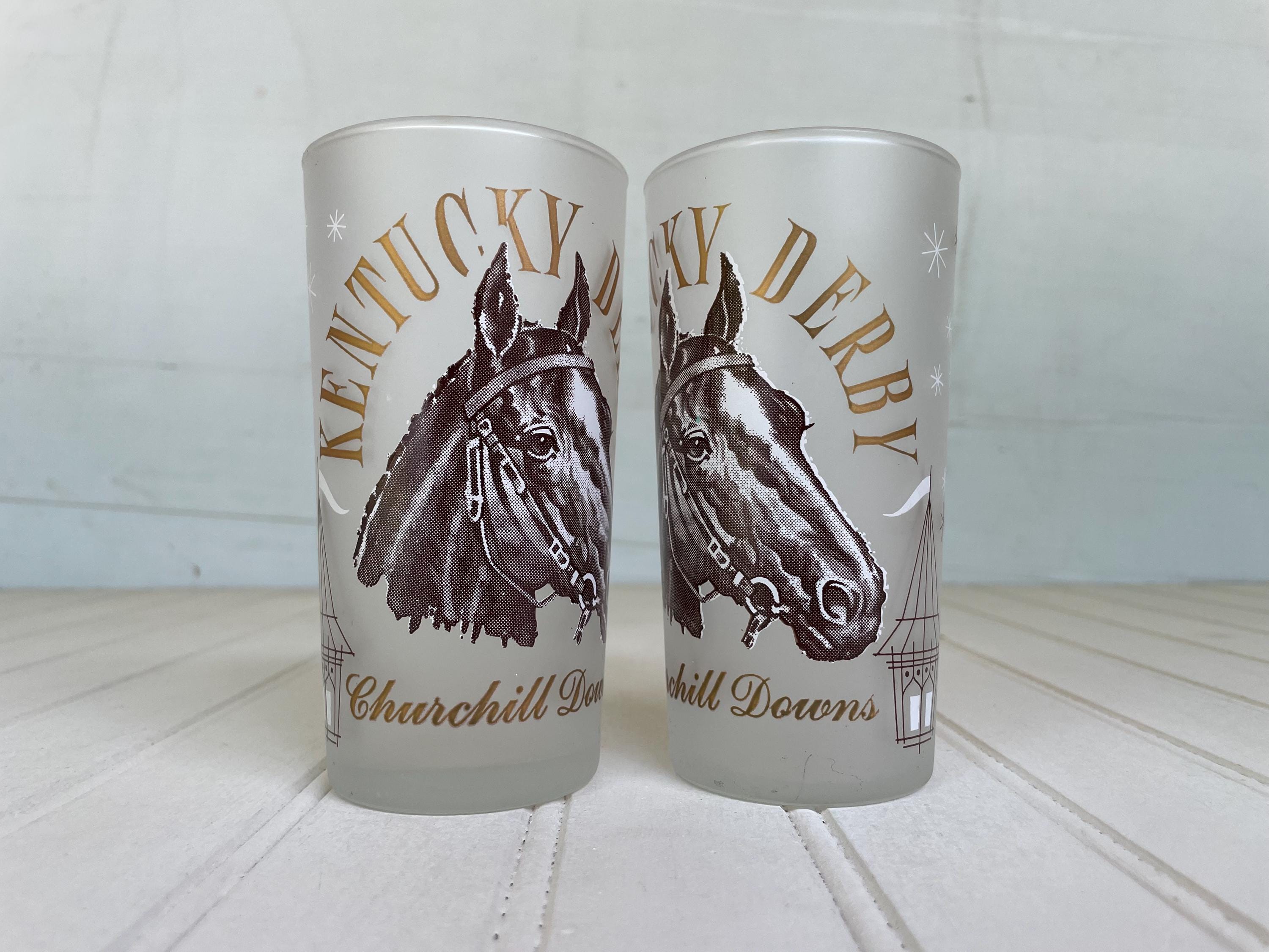 Vintage 1964 Kentucky Derby Frosted Mint Julep Glasses - Churchill