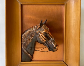 Bruce Fox Signed Copper Horse Head Relief Plaques - Vintage