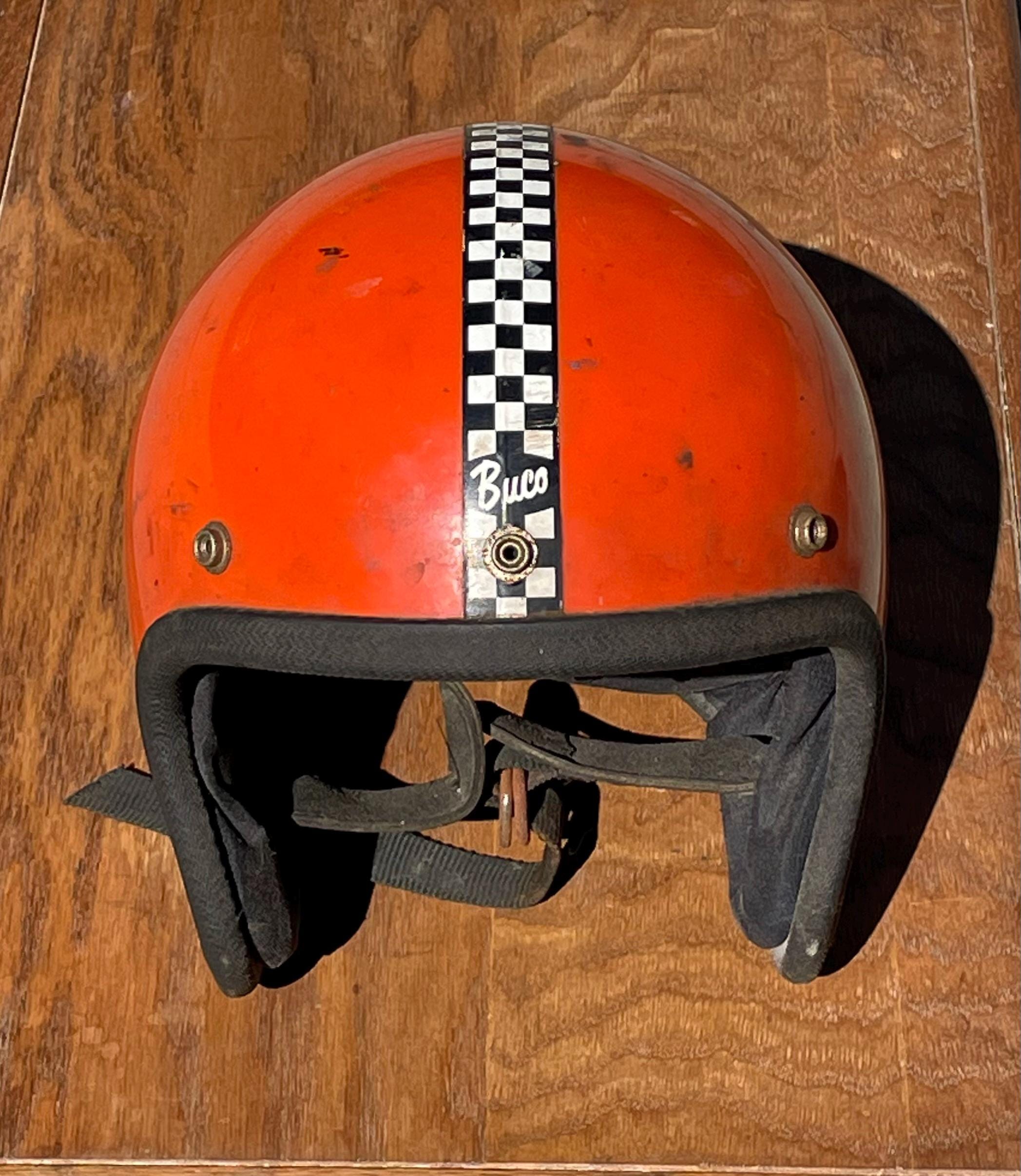 Vintage Buco Enduro Motorcycle Helmet - Open Face - 1970s Checker
