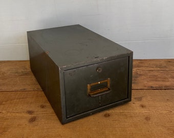 Vintage File Drawer Metal Army Green File Box Industrial Storage