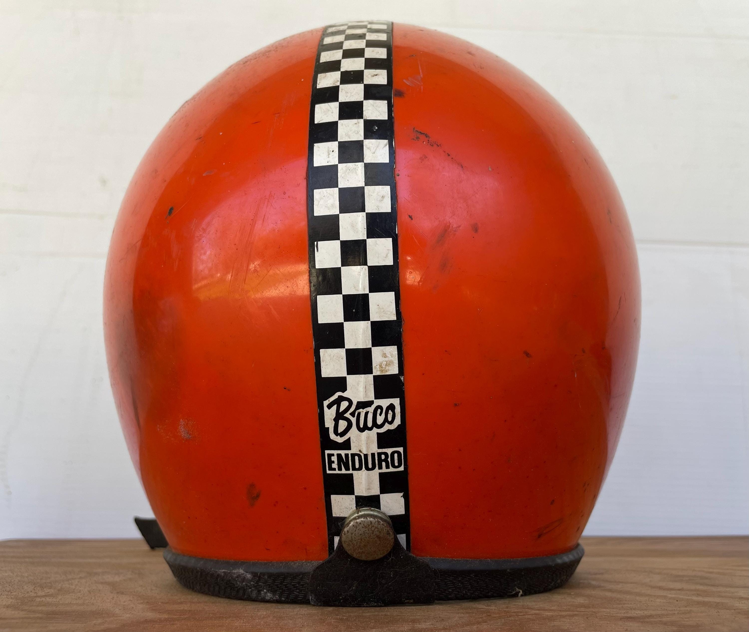 Vintage Buco Enduro Motorcycle Helmet - Open Face - 1970s Checker