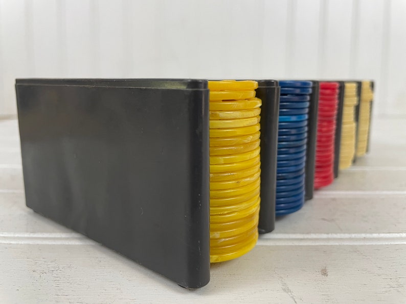 Vintage Bakelite Poker Chip Set With Carrying Rack 4 Colors Etsy