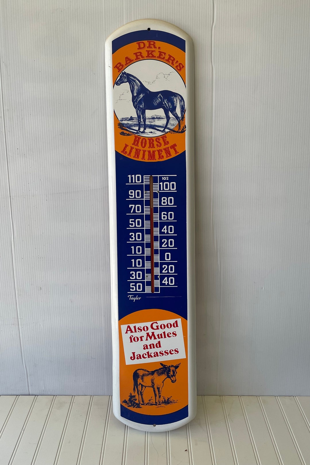 Vintage Dr Barkers Horse Liniment Metal Sign With Thermometer Etsy