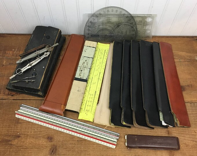 Sliding Ruler Drafting Huge Lot of Vintage Drafting Slide Rulers & Other Drafting Tools Early ...