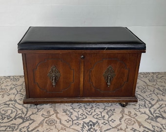 Vintage Lane Record Storage Ottoman - 1969 Rolling Vinyl Bench - Mid Century Modern Storage